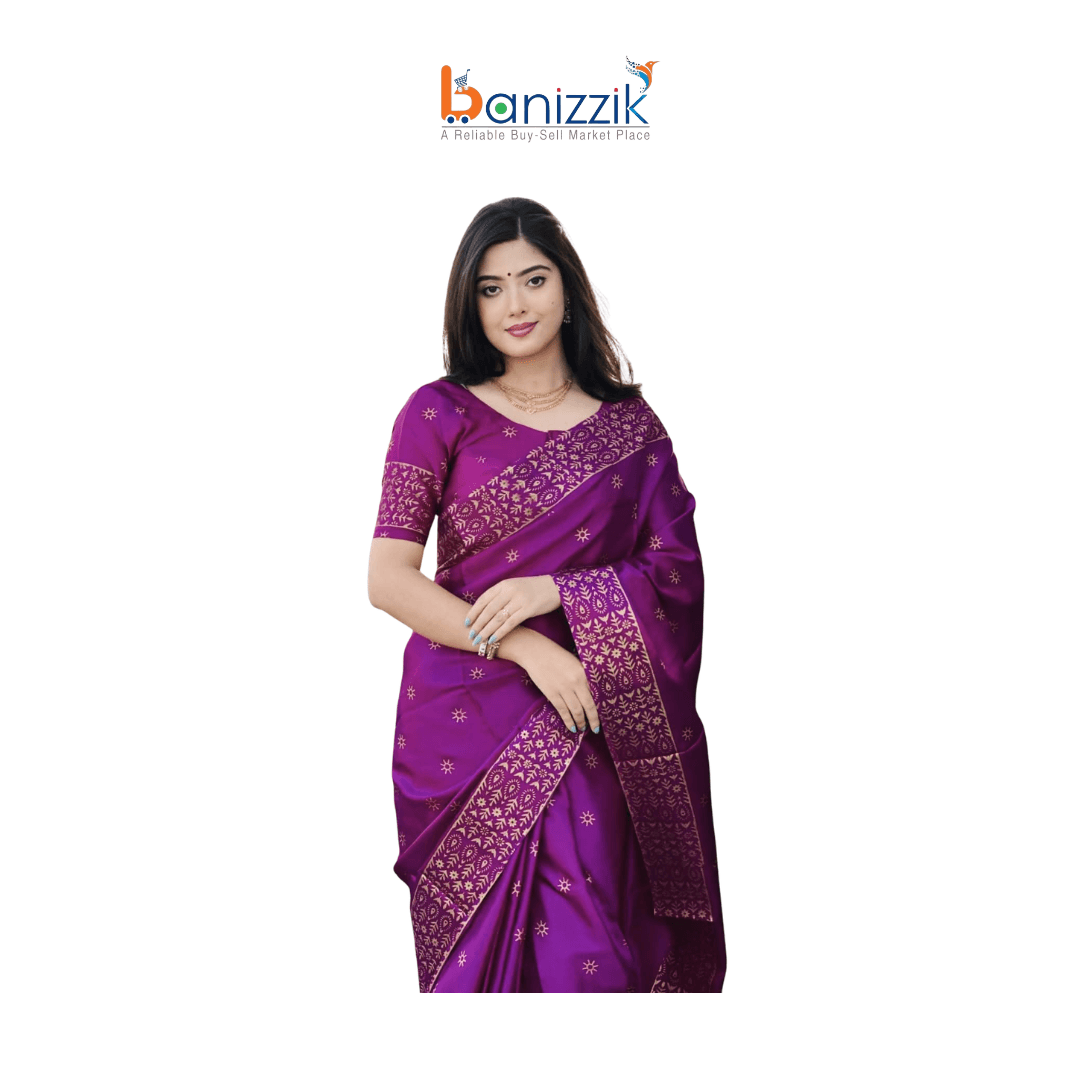 Exclusive Designer Screen Print Japani Silk Saree with Blouse for Women - Purple