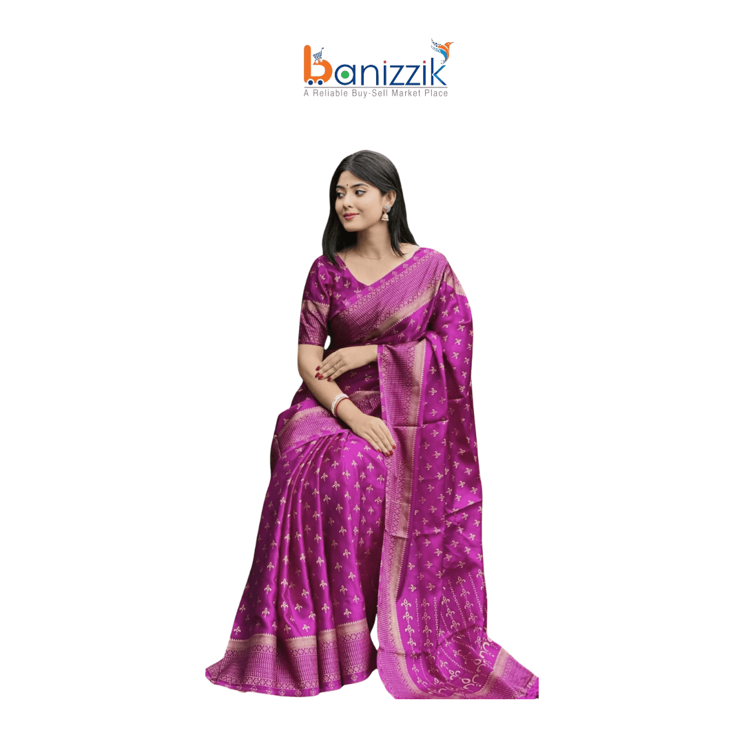 Japani Silk Saree with Blouse Piece for Women - Magenta Purple