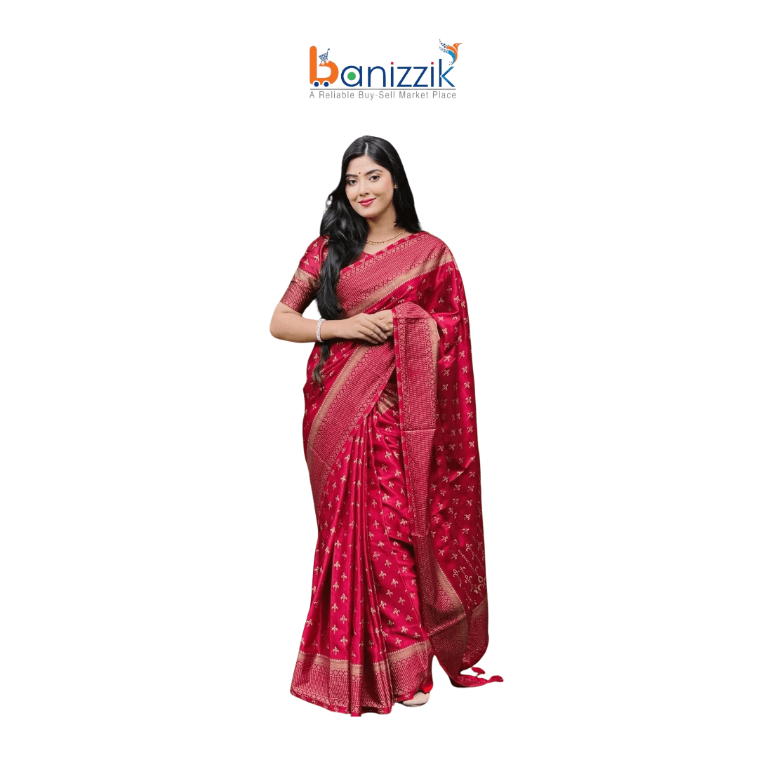 Exclusive Designer Screen Print Japani Silk Saree with Free Blouse Piece – Magenta Red