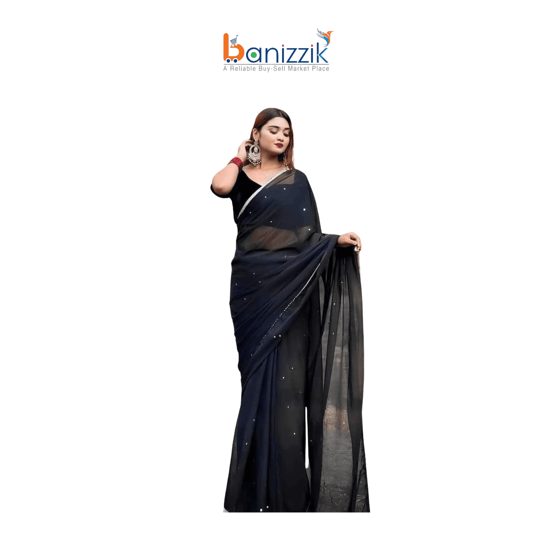 Georgette High-Quality Stylish Saree for Women – Black