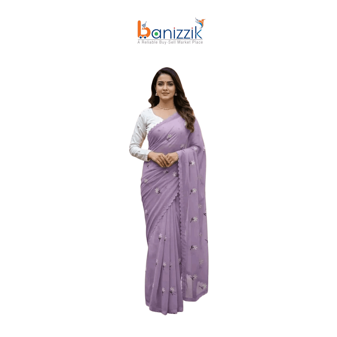 Georgette High-Quality Stylish Saree for Women – Light Purple