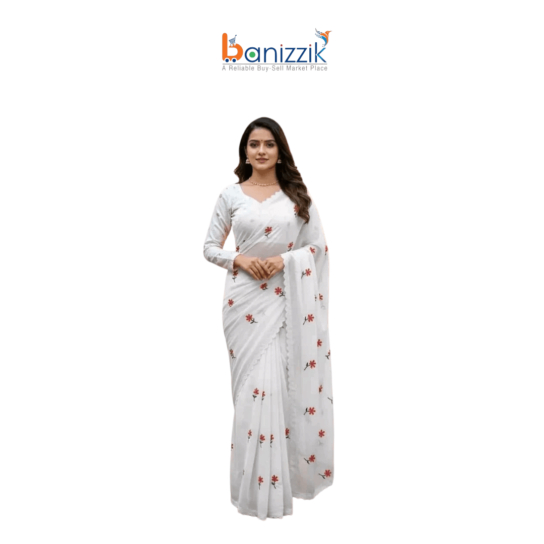 Georgette High-Quality Stylish Saree for Women – White