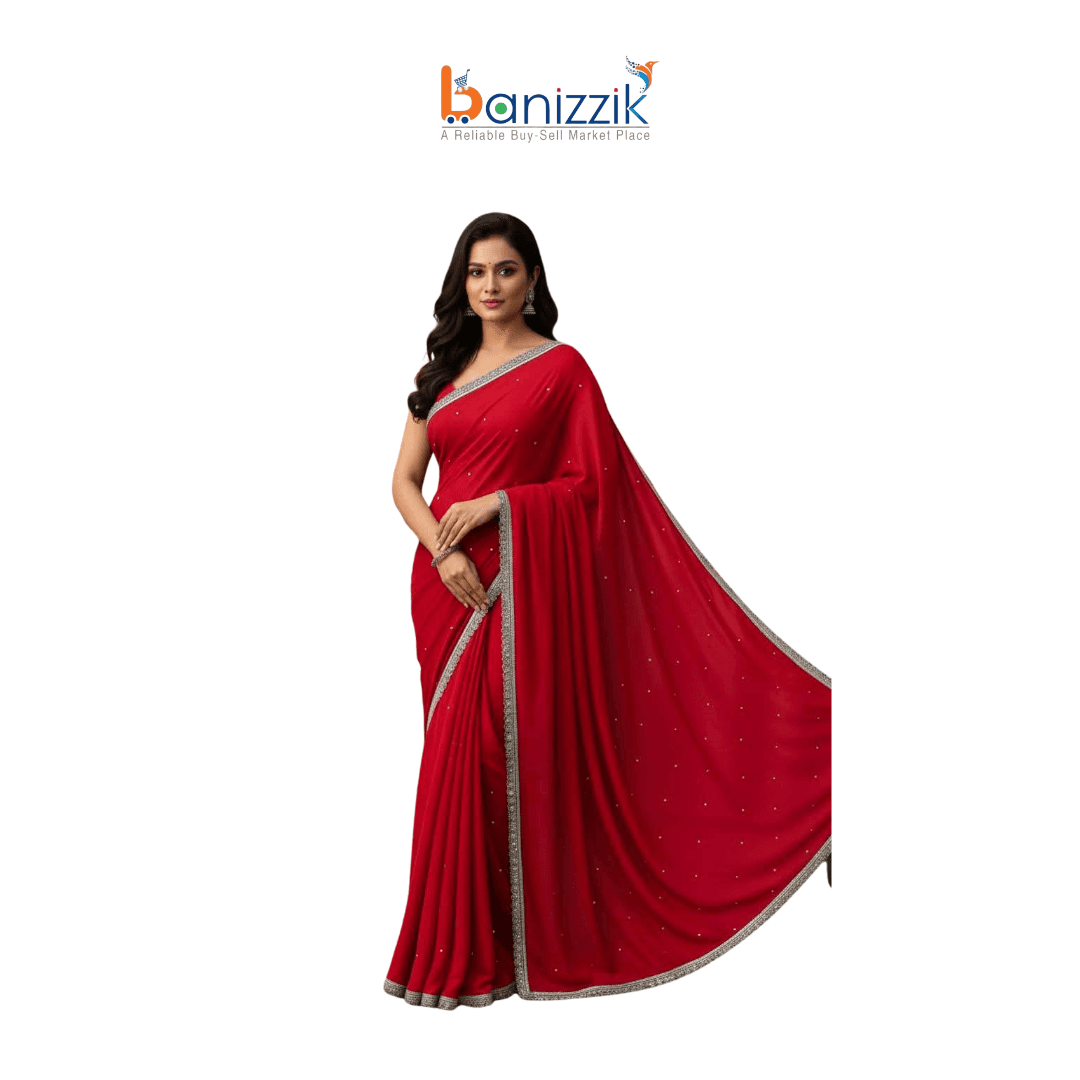 Georgette High-Quality Stylish Saree for Women - Deep Red