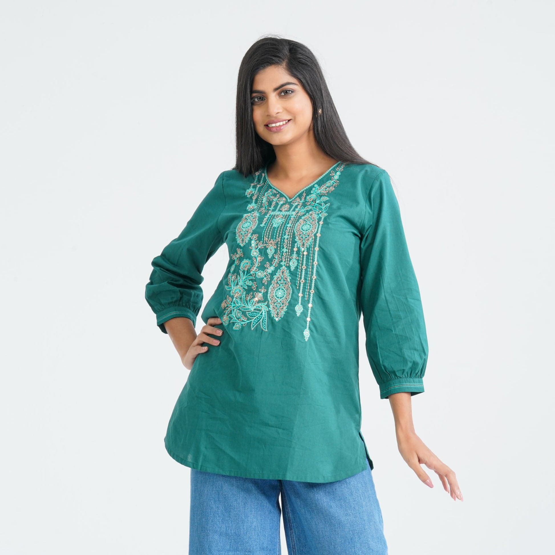 Women's Green Silk Tunic Premium Collection