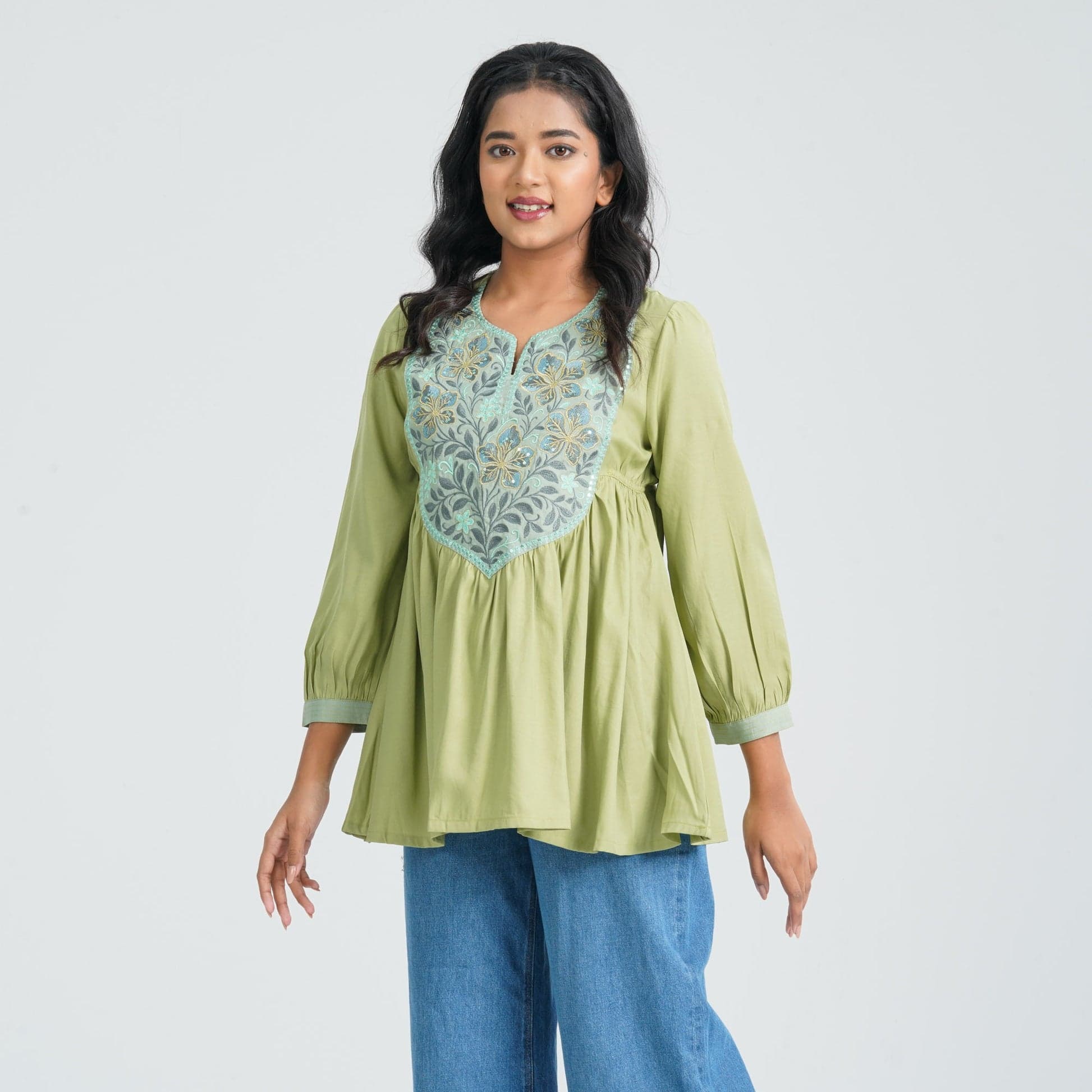 Women's Green Cotton Tunic Premium Collection