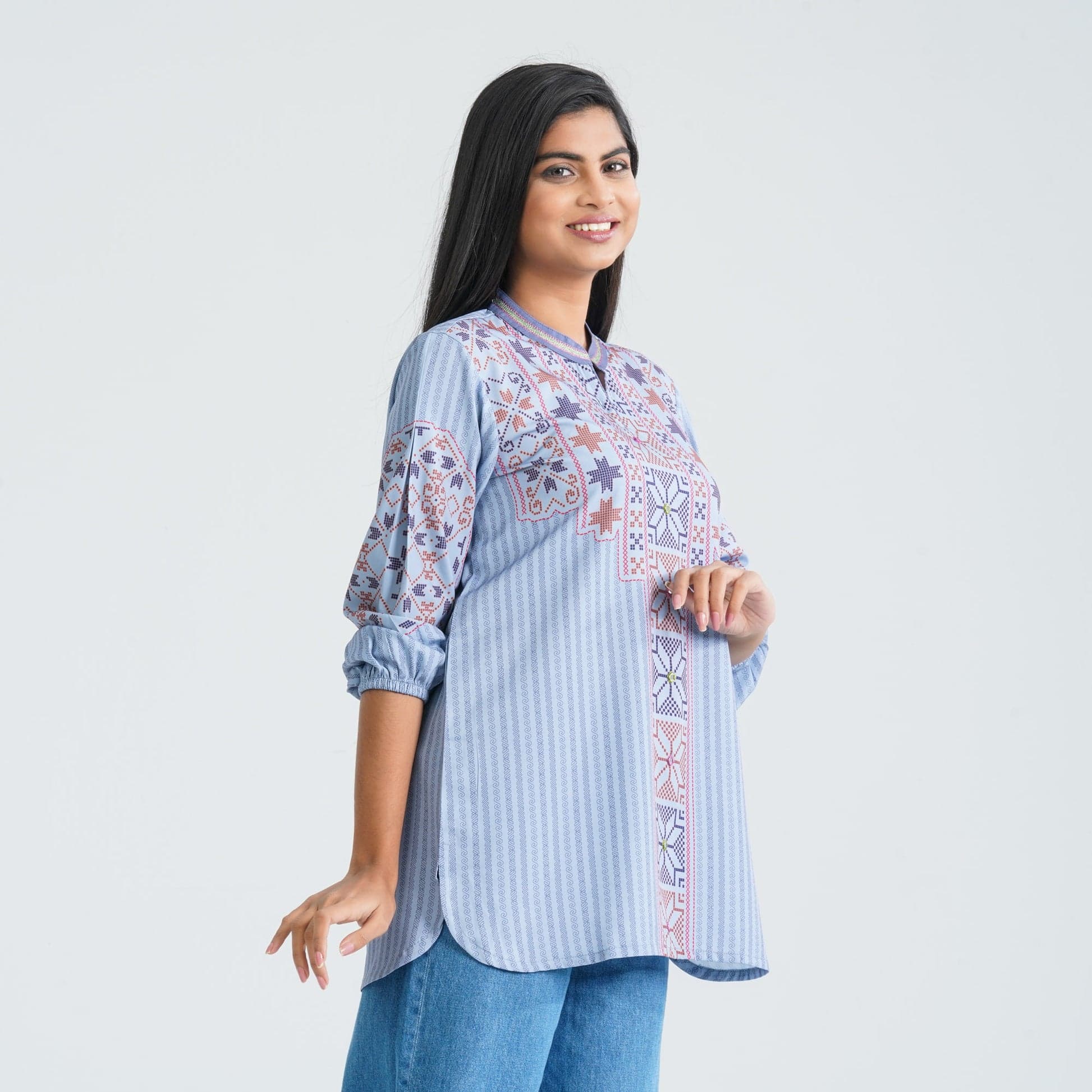 Women's Light Blue Silk Top Premium Collection view 6
