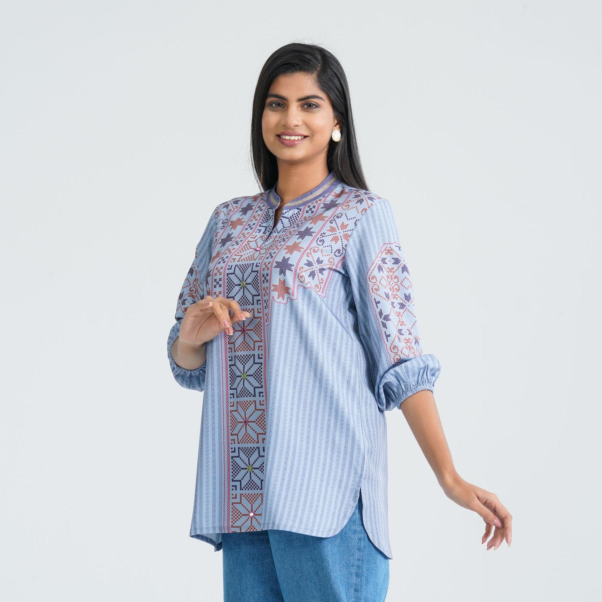 Women's Light Blue Silk Top Premium Collection view 5