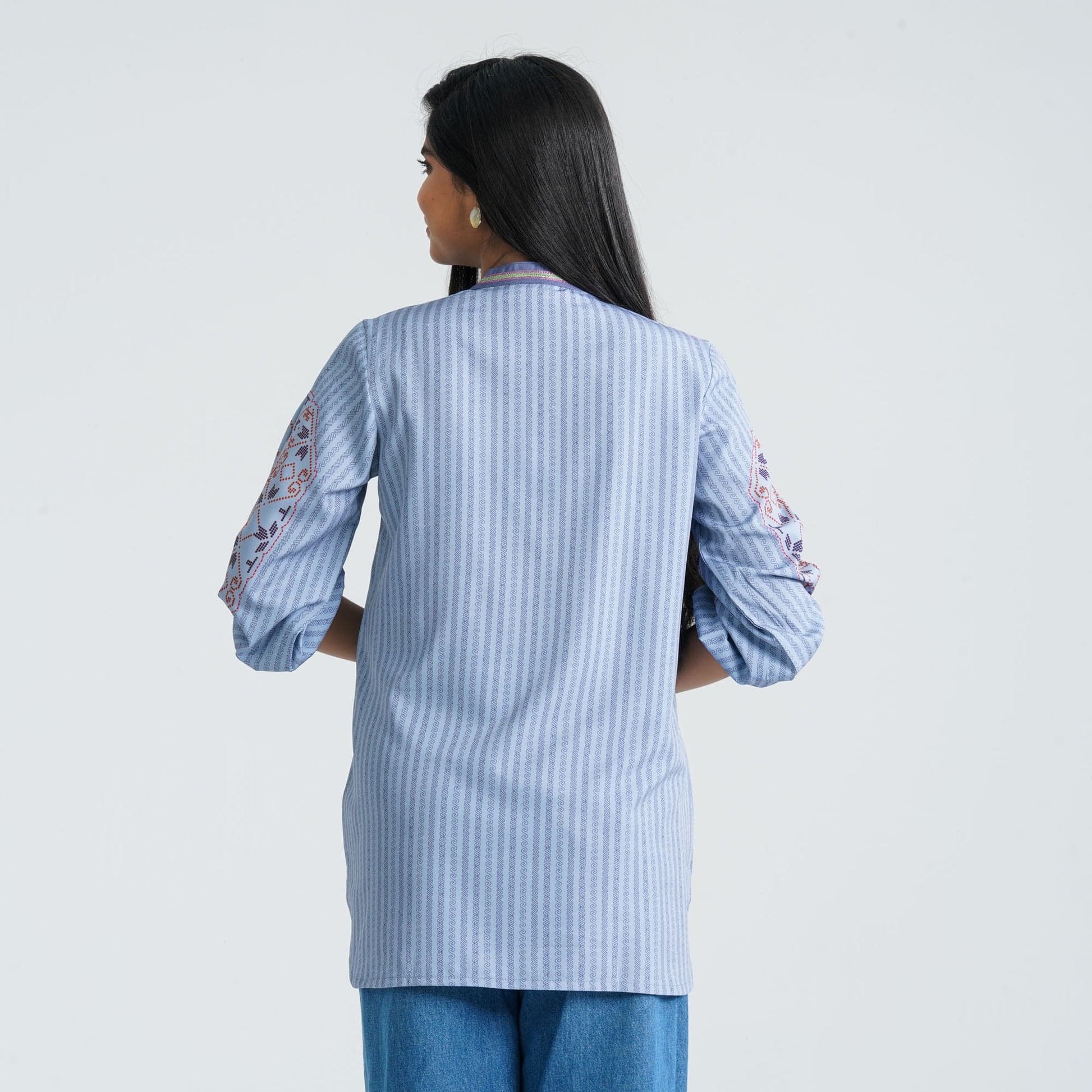 Women's Light Blue Silk Top Premium Collection view 7