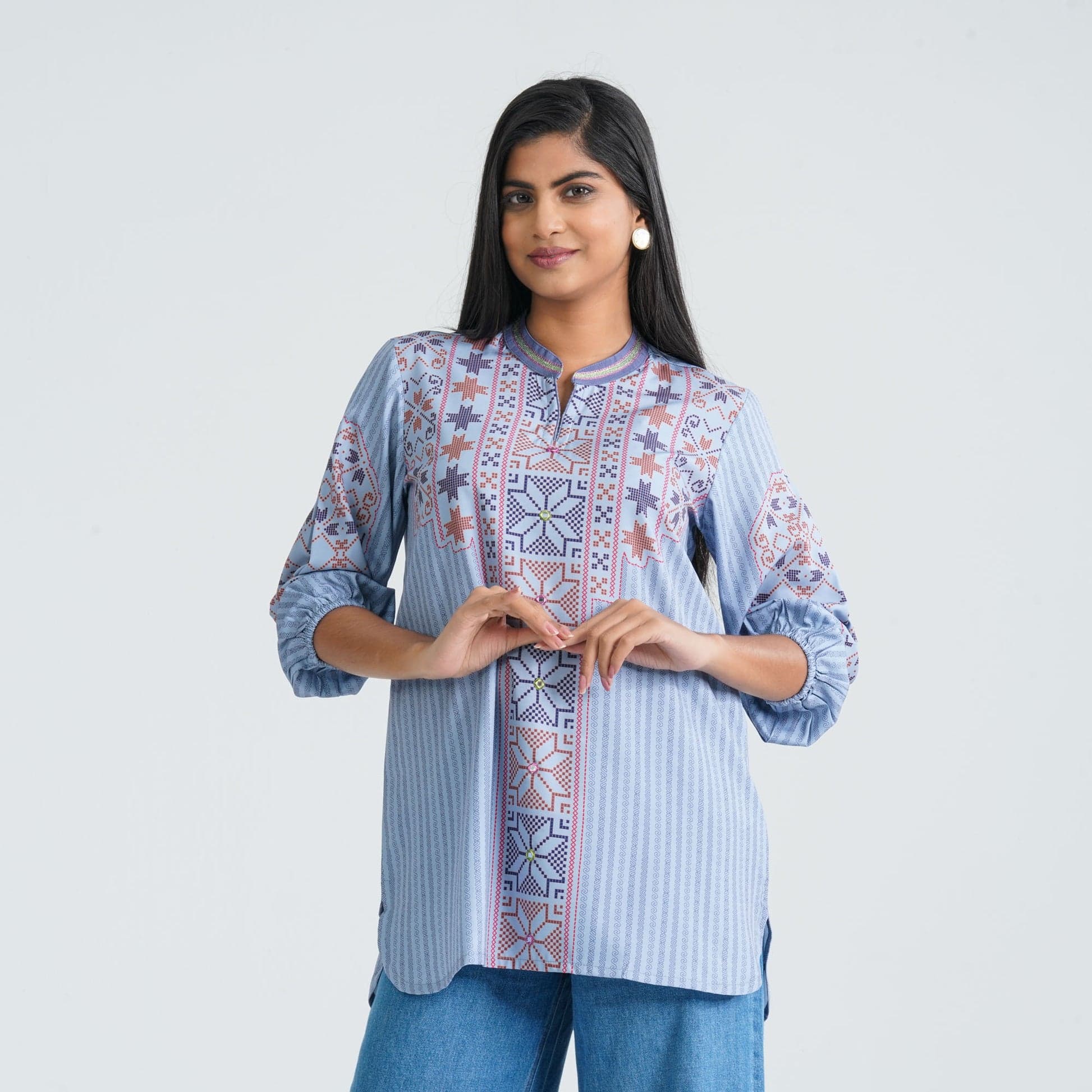 Women's Light Blue Silk Top Premium Collection view 1