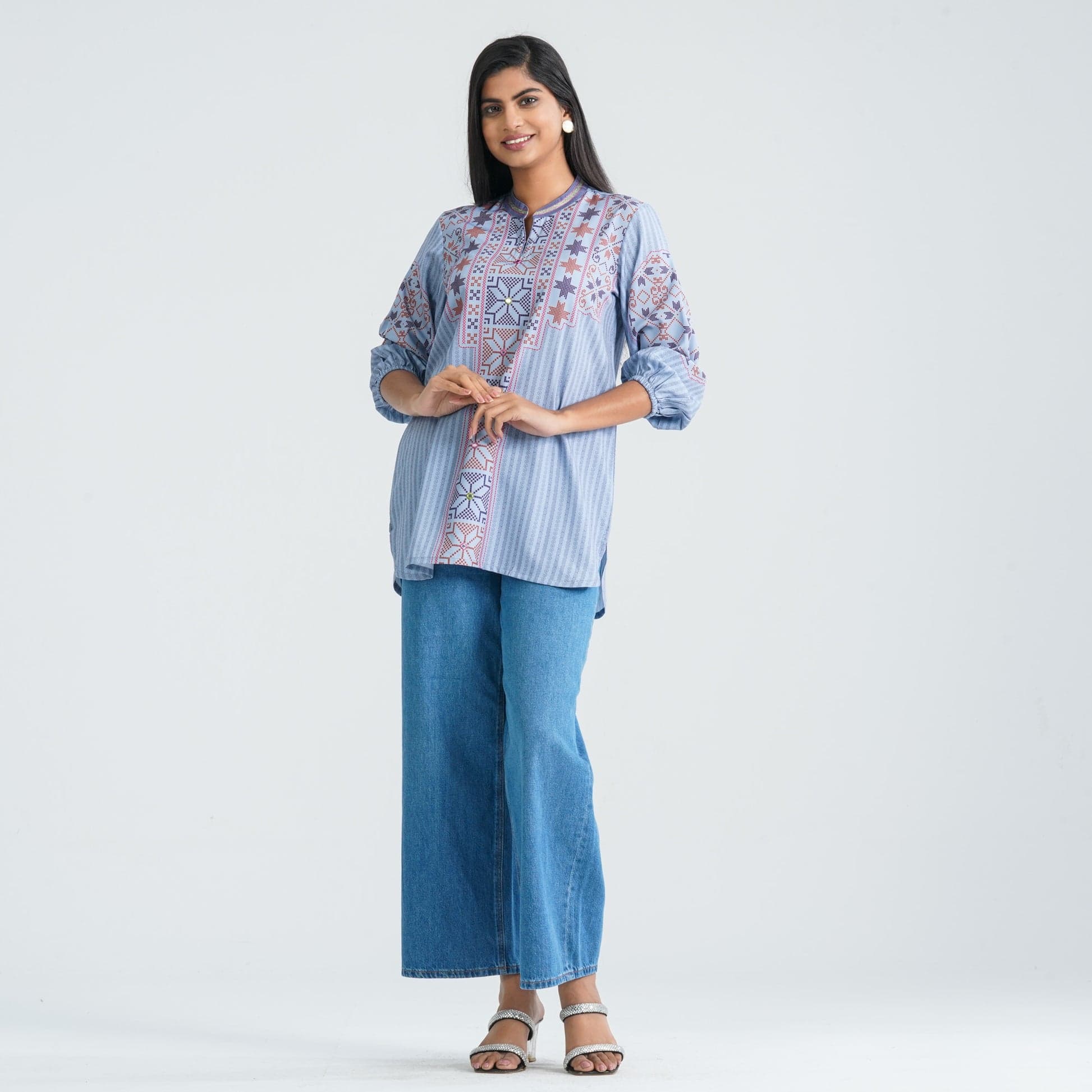 Women's Light Blue Silk Top Premium Collection view 4