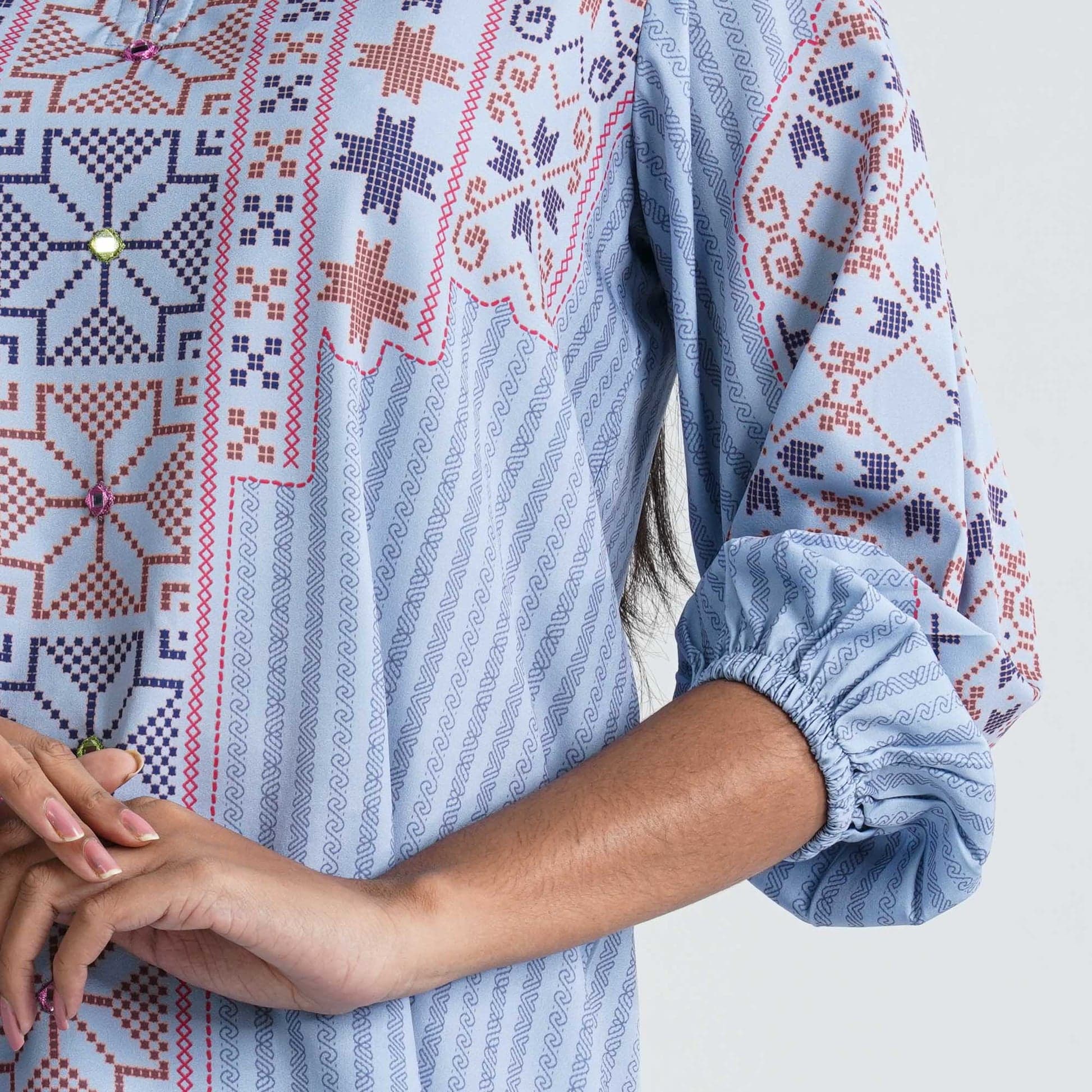 Women's Light Blue Silk Top Premium Collection view 2