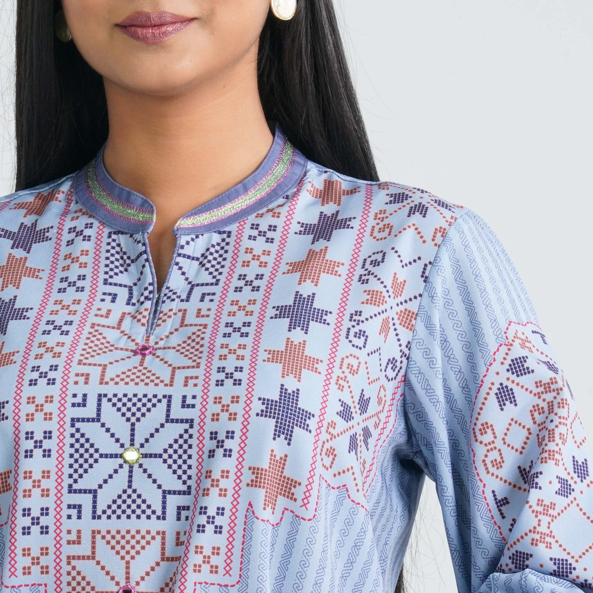 Women's Light Blue Silk Top Premium Collection view 3