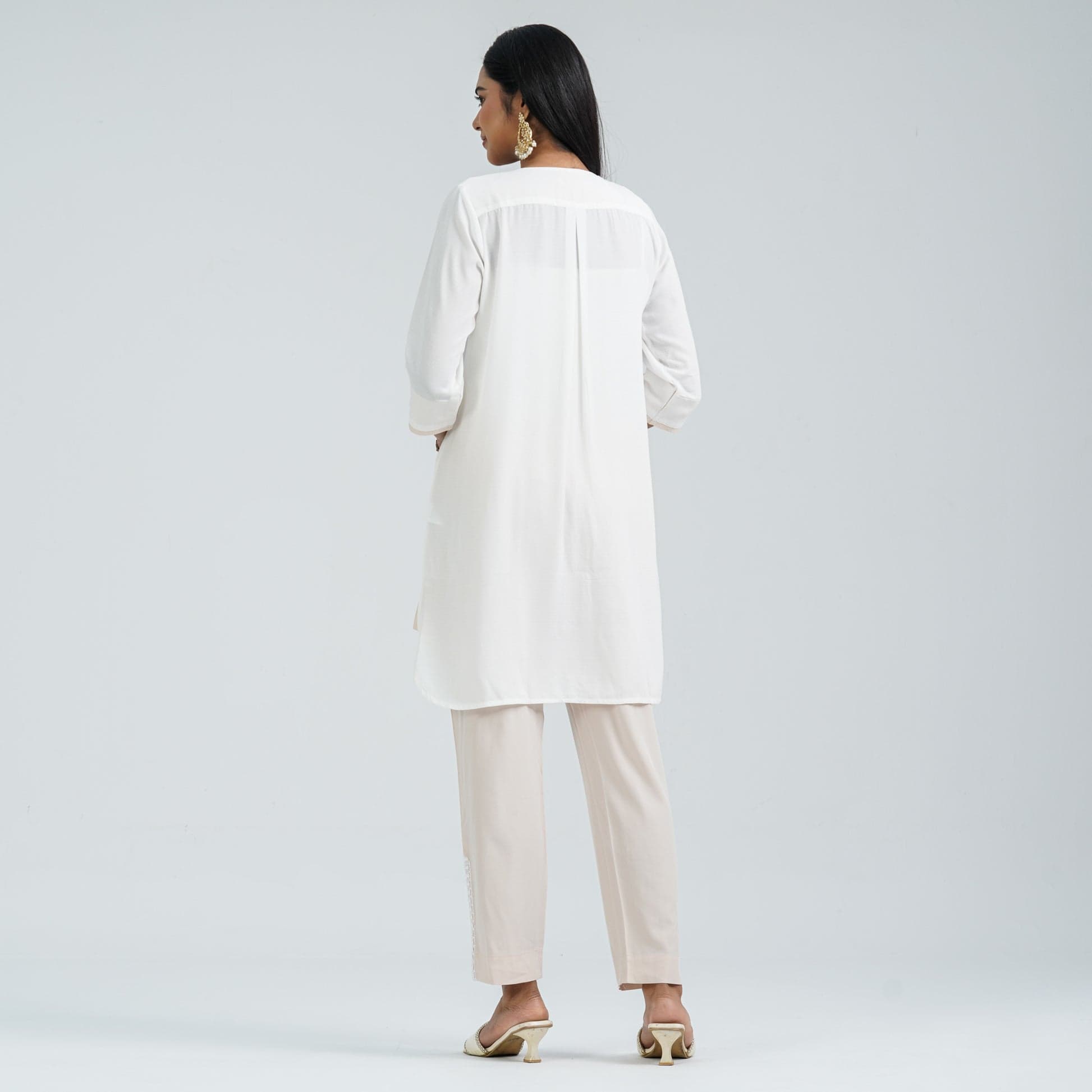 Women Off White Cotton Two Piece Set view 5