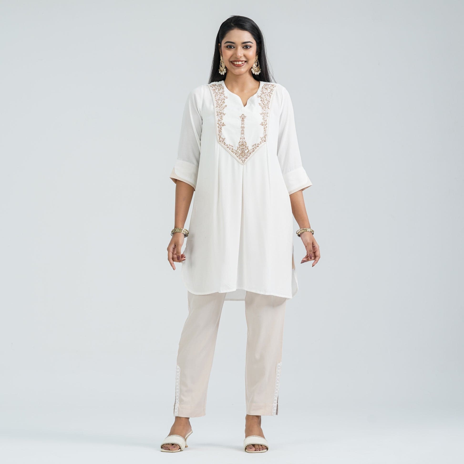 Women Off White Cotton Two Piece Set view 3